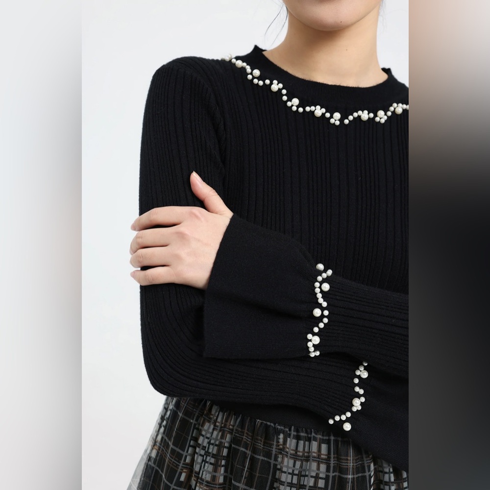 Commense Beaded-Decor Ruffle Knit Top - Picture 5 of 16
